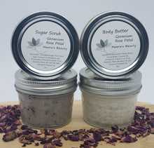 Load image into Gallery viewer, Geranium Rose Petal Sugar Scrub & Body Butter Set